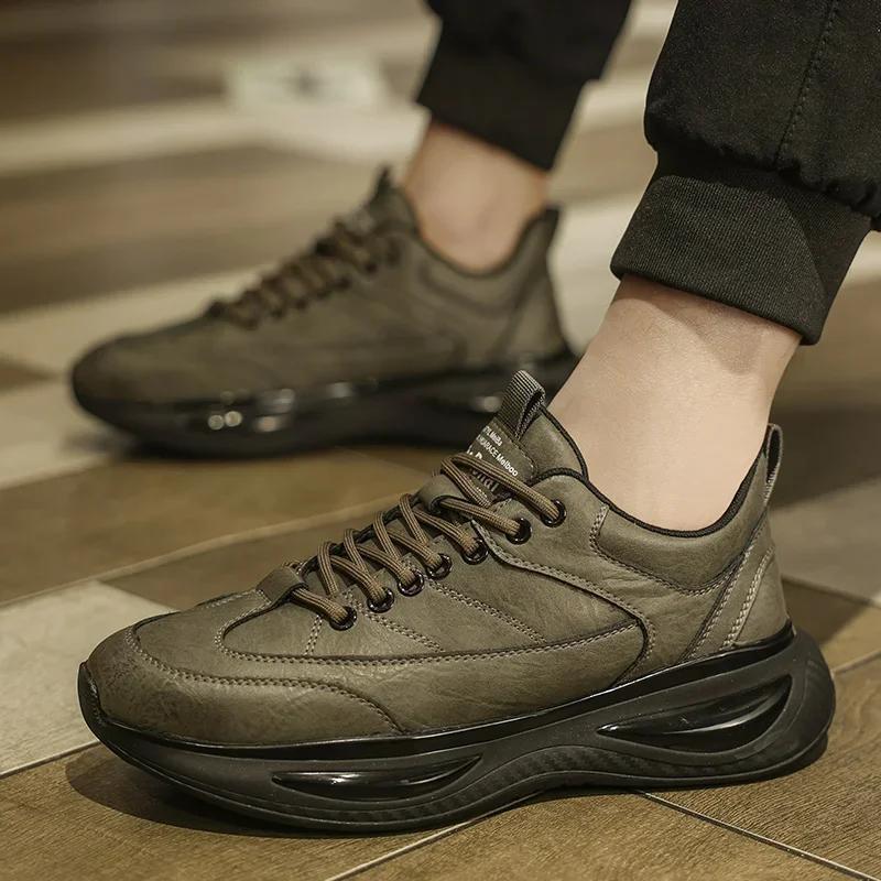 Fashion High Quality Men's Two-layer Cowhide Sports Sneakers Non-slip TPU Leather Breathable Running Shoe White Versatile Sports Shoes