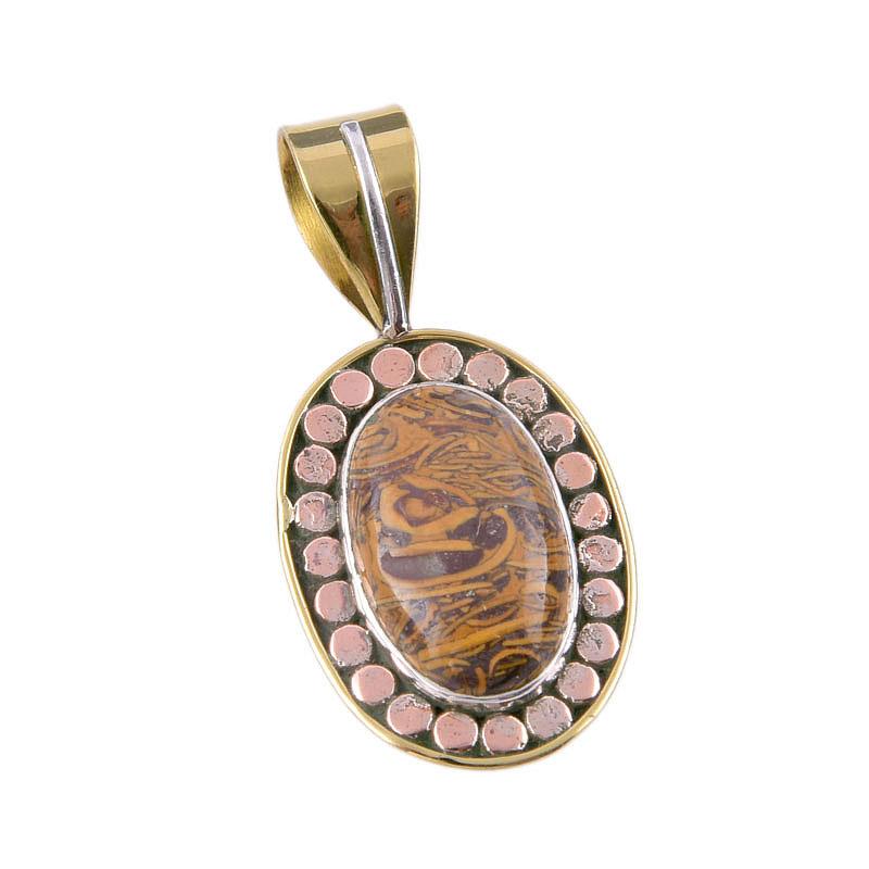 Natural Maryam Jasper 925 Solid Sterling Silver Gift TwoTone Pendant 1.50" G9w34