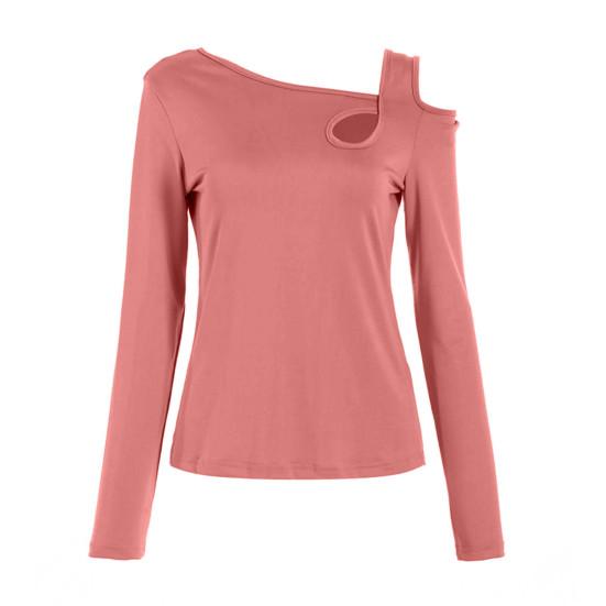 Dámské sexy topy Zkosená ramena Spodní díl Slim Fit Top Dutý design Šikmý límec Jednobarevný S dlouhým rukávem