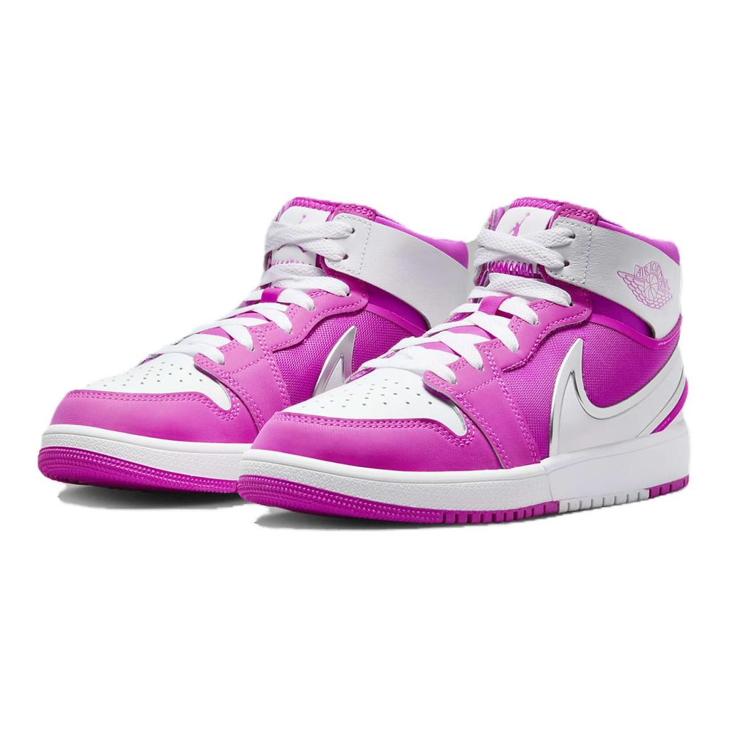 Jordan Air 1 Pohodlné Všestranné Protiskluzové Odolné proti opotřebení Středně vysoké Dětské basketbalové boty Dětské tenisky Růžové Bílé FQ1281-601