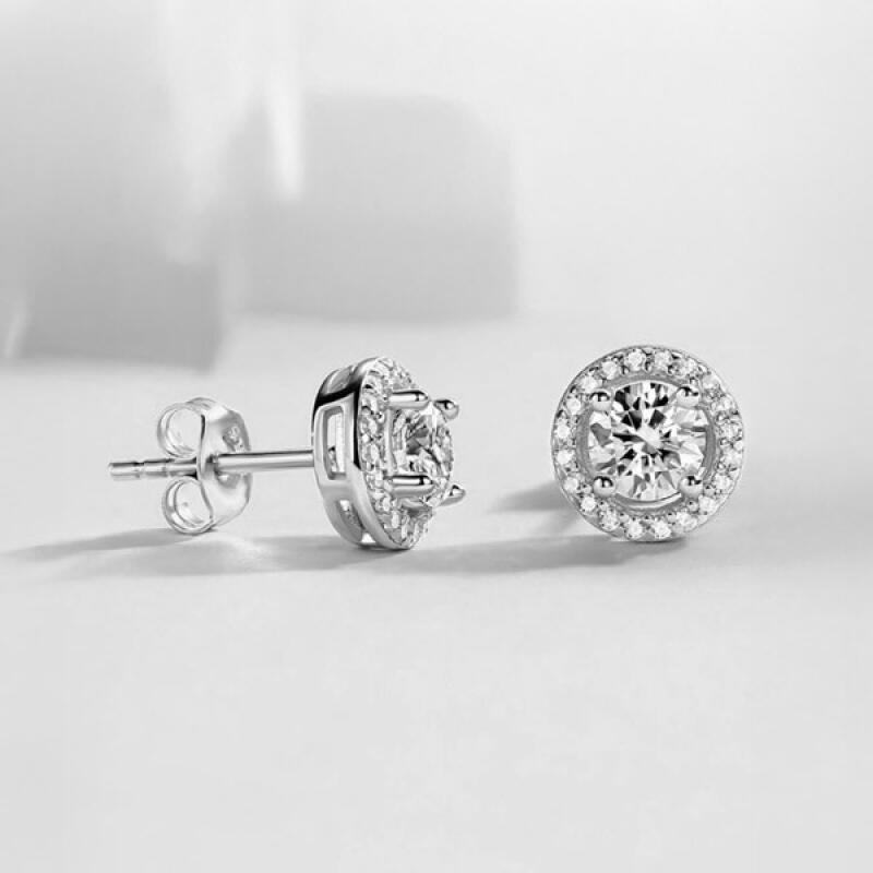 

Moissanite Lab Diamond Halo Earrings BME025 BME025