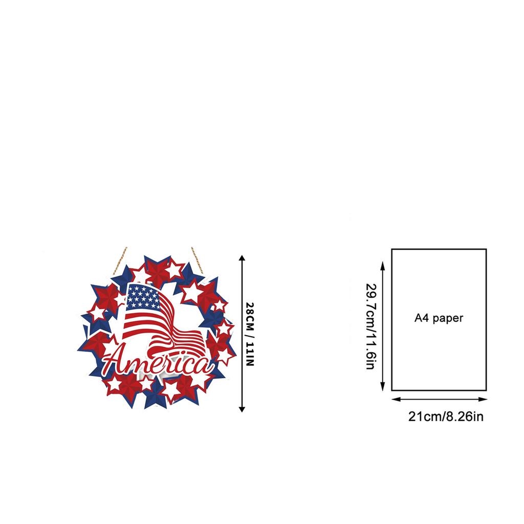 Wooden Patriotic Wreath Door Hanger Independence Day Decoration Wall Sign Plaque Home Hanging Ornament