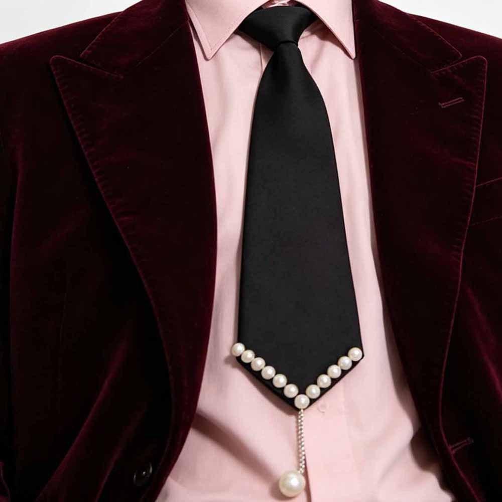 Polyester Bow Tie For Men Women With Pearl Embellishments For Weddings And Parties