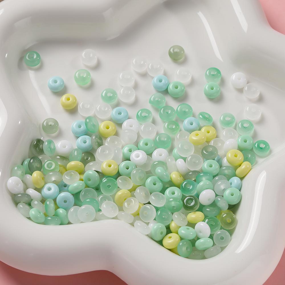 100pcs/lot Glass Imitation Jade Beads Flat Round Spacer Beads Mixed Bead for DIY Necklaces Bracelets Jewelry Making Accessories