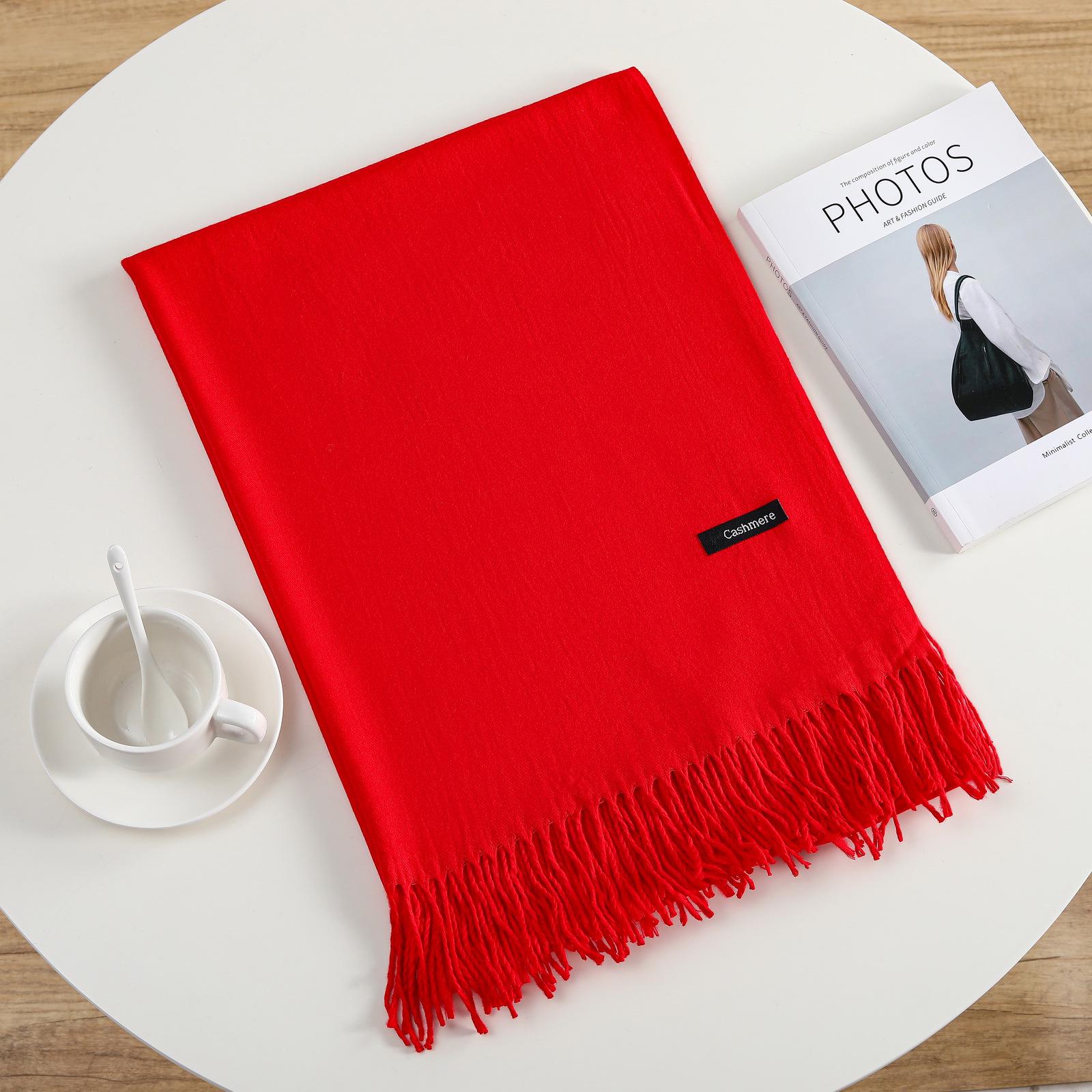 

Женский универсальный однотонный шарф и шаль из имитации кашемира с кисточками 68x200cm