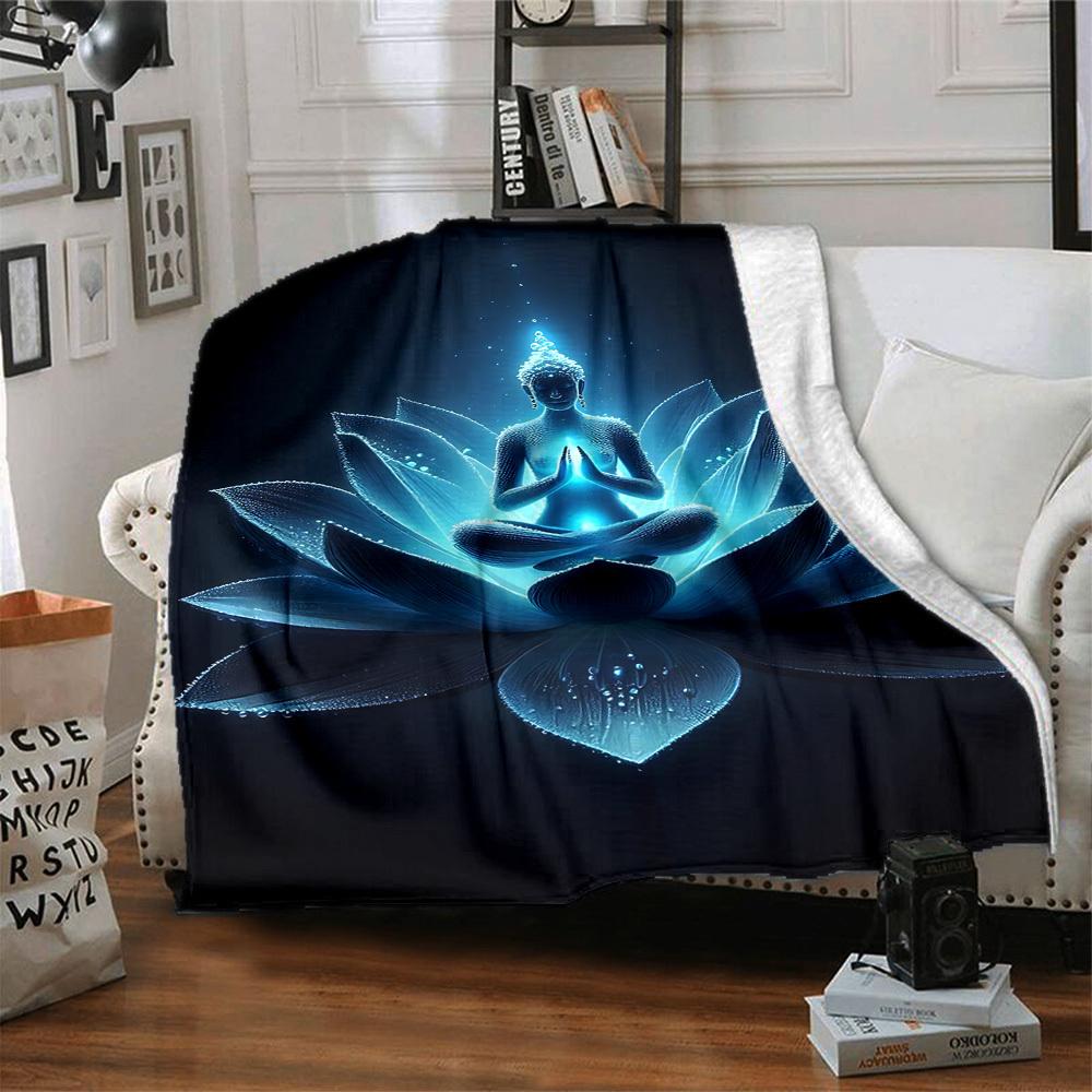 1 Stück Buddha Lotus Decke, Leichte Flanell Überwurfdecke für Sofa, Bett, Reise, Camping, Wohnzimmer, Büro, Couch, Stuhl und Bett