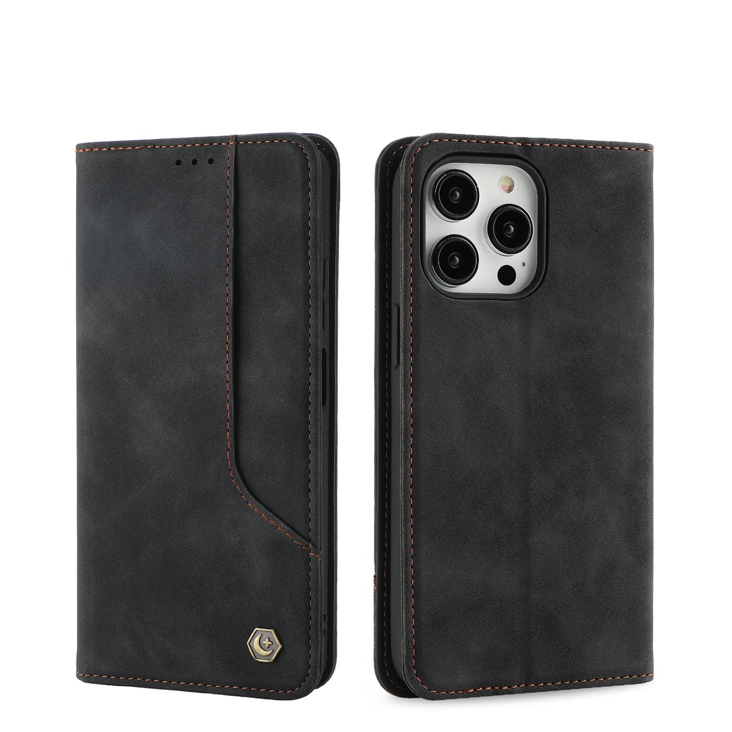 

Vintage Strong Magnetic Wallet Case for iPhone 17 & Samsung S25 Ultra - Retro Flip Leather Card Holder Cover iPhone 11 Pro чёрный