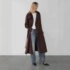 Damen Doppeltreihiger Trenchcoat Mit Stehkragen Taillengürtel Lockerer Schnitt Elegante Lange Oberbekleidung