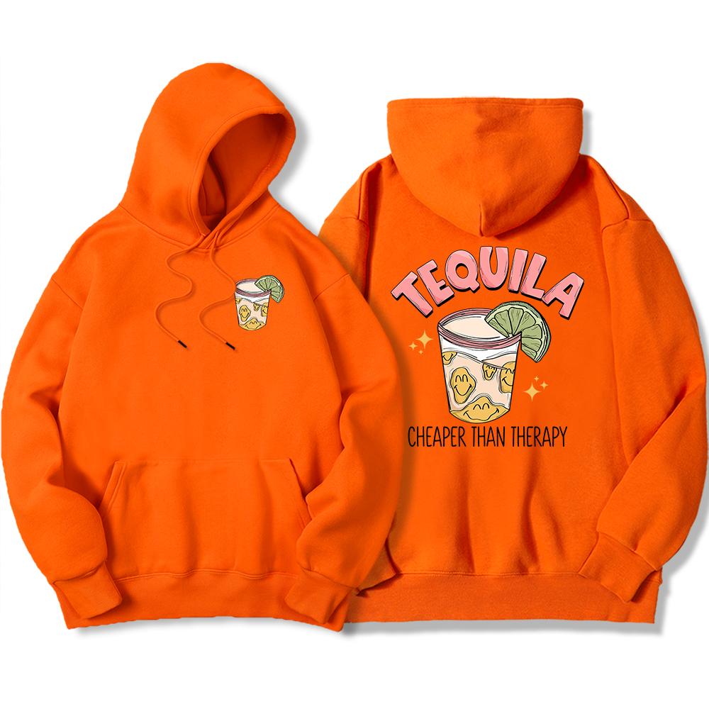 Tequila Cheaper Than Therapy Bedruckter Kapuzenpullover für Herren, modisches, lockeres Sweatshirt aus lässigem Fleece, weiche Kapuze, warme Übergröße