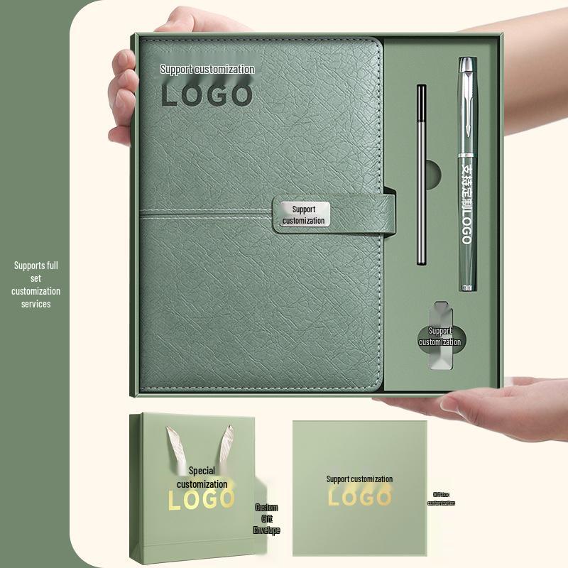 A5 Premium Geschenkset: Personalisierter Geschäftsnotizblock/Besprechungsprotokollant mit individuellem Logo.