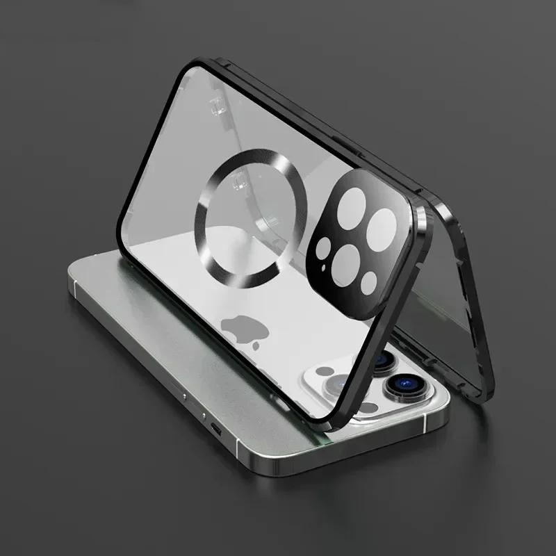 For Magsafe Case For iPhone 17 16e 15 14 13 12Pro Max Metal Magnetic Wireless Charging Lens Protection Double Sided Buckle Cover