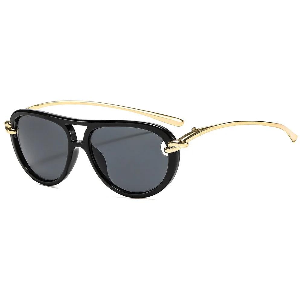 New Fashionable Rope Knot Double-Bridge Metal Sunglasses Women's INS Style Outdoor Street Style UV-Protective Sunglasses