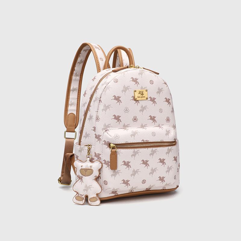 2025 Fashion Women Backpacks With Bear Ornament Small Outdoor Travelling Daypacks For Ladies Pegasus Print Commuting Backpack