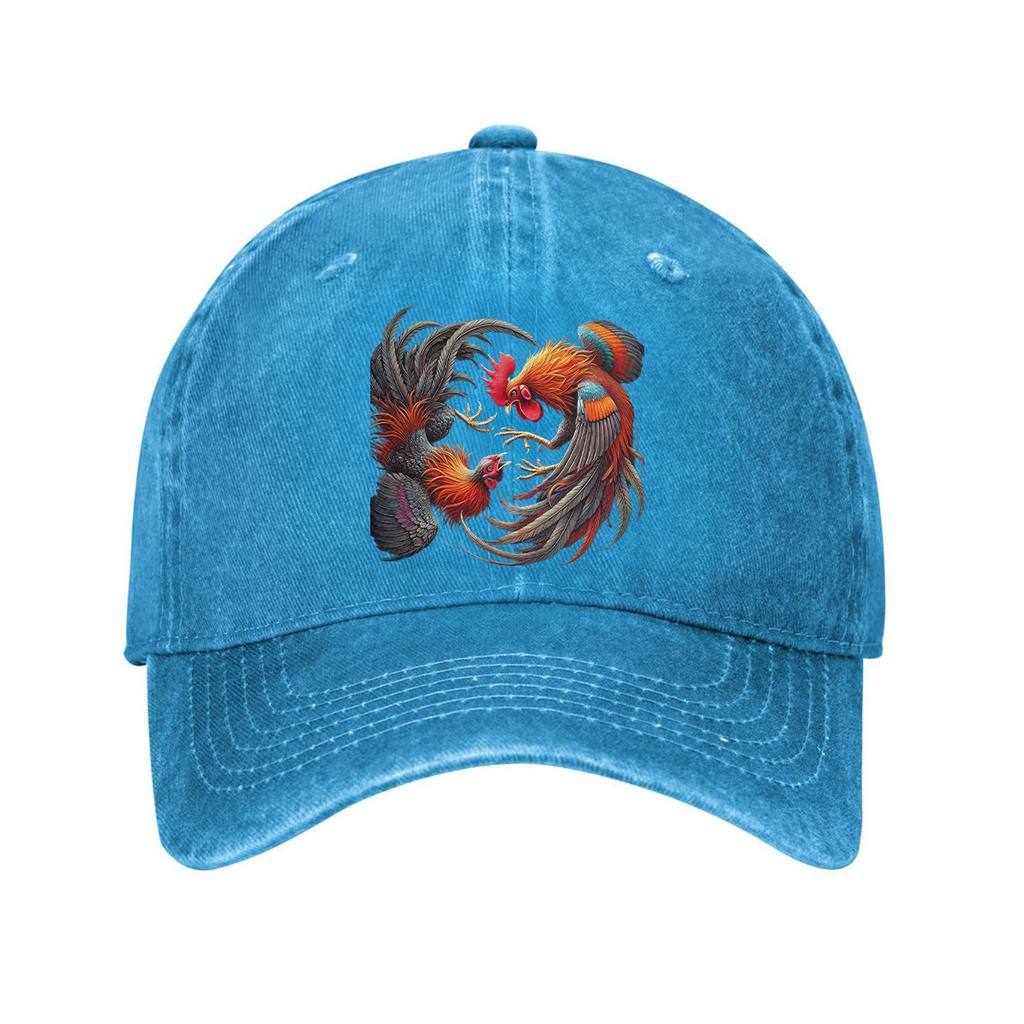 Rooster Fight Graphic Print Adjustable Denim Baseball Cap Casual Curved Brim Dad Hat for Outdoor Unisex