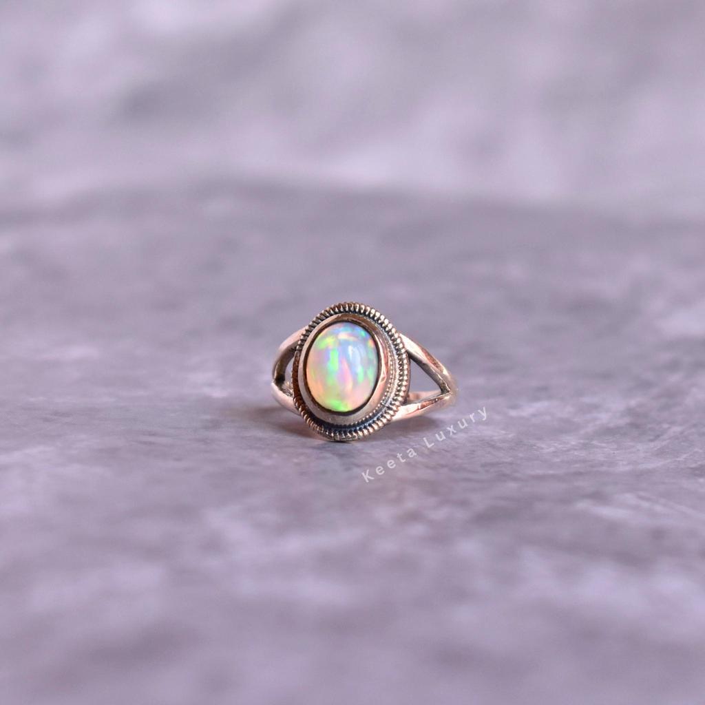 Natural Opal bohemian ring, Silver oxidized oval shaped fiery opal ring , Flashy opal Handmade boho ring , unique genuine gift for her