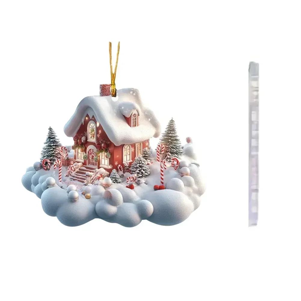 Acrylic Cloud Snow House Pendant Whimsical Ornament Cloud Snow House 8cm Acrylic Pendant Holiday Decor Whimsical Design