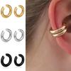 2 PCS Fashion Smooth Round C Shape Clip Earrings For Women Lightweight Without Piercing Cartilage Ear Cuff Daily Wear Zircon
