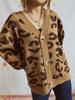 Autumn and Winter New Loose Casual Leopard Print Single Breasted Long Sleeved V-neck Knitted Sweater Jacket 3539 KTB