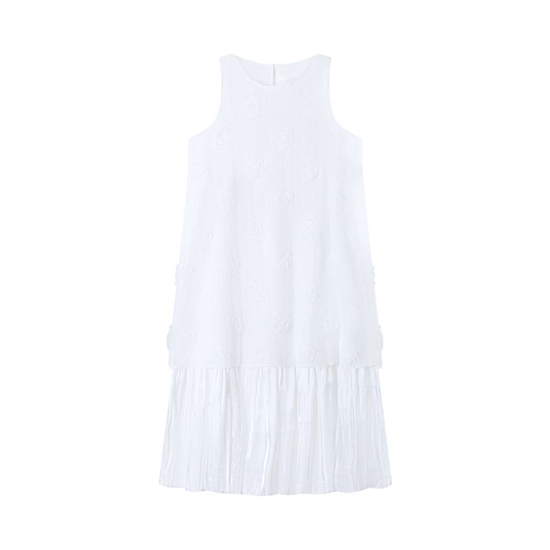 

Kumikumi Gentle Style Three-Dimensional Flower Vest One piece Dress Women clothing Summer French style Patchwork A- line Skirt Midi dress White One size