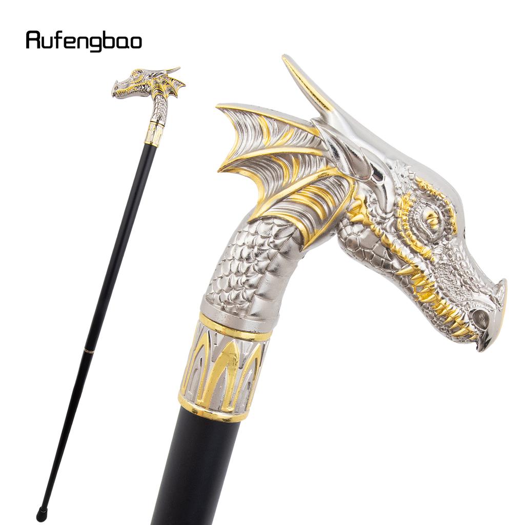 Golden White Dragon Head Fashion Walking Stick Decorative Stick Cospaly Vintage Performance Stage Cane 94cm