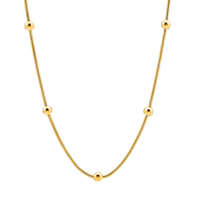 Rose Gold Stainless Steel Snake Chain Necklace with Seven Titanium Beads - Simple & Elegant Valentine's Day Gift for Women