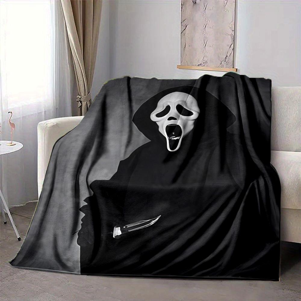 1pc Ghostface Mask Blanket Lightweight Flannel Blanket Throw Blanket For Sofa, Bed, Travel, Camping, Livingroom, Office, Couch