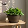 Breathable Garden Pot with Drainage Resin Flower Planters Vintage Plant Hole & Saucer Lightweight Durable Imitation Stone for Indoor Outdoor Retro
