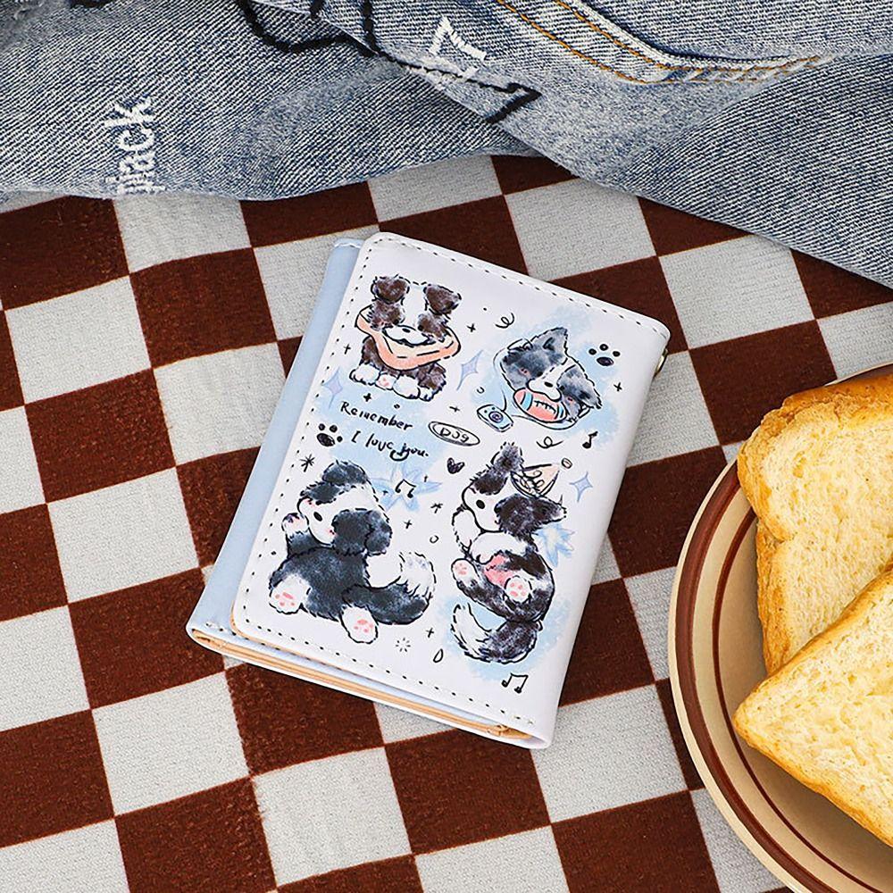 PU-skinn myntveske Enkel 3-folds kredittkortholder Søt kattunge lommebøker for jenter Studenter Gave