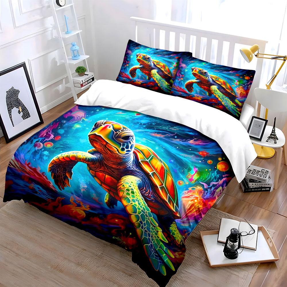 Colorful Cosmic Turtle Bedding Bedding Duvet Cover Set Duvet Cover Pillowcases (1 * Duvet Cover 2 * Pillowcases, Without Duvet Insert)
