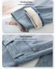 Light Blue Women's High-Waisted Velvet-Lined Banana Jeans, 2024 Autumn/Winter Loose Straight-Leg Style