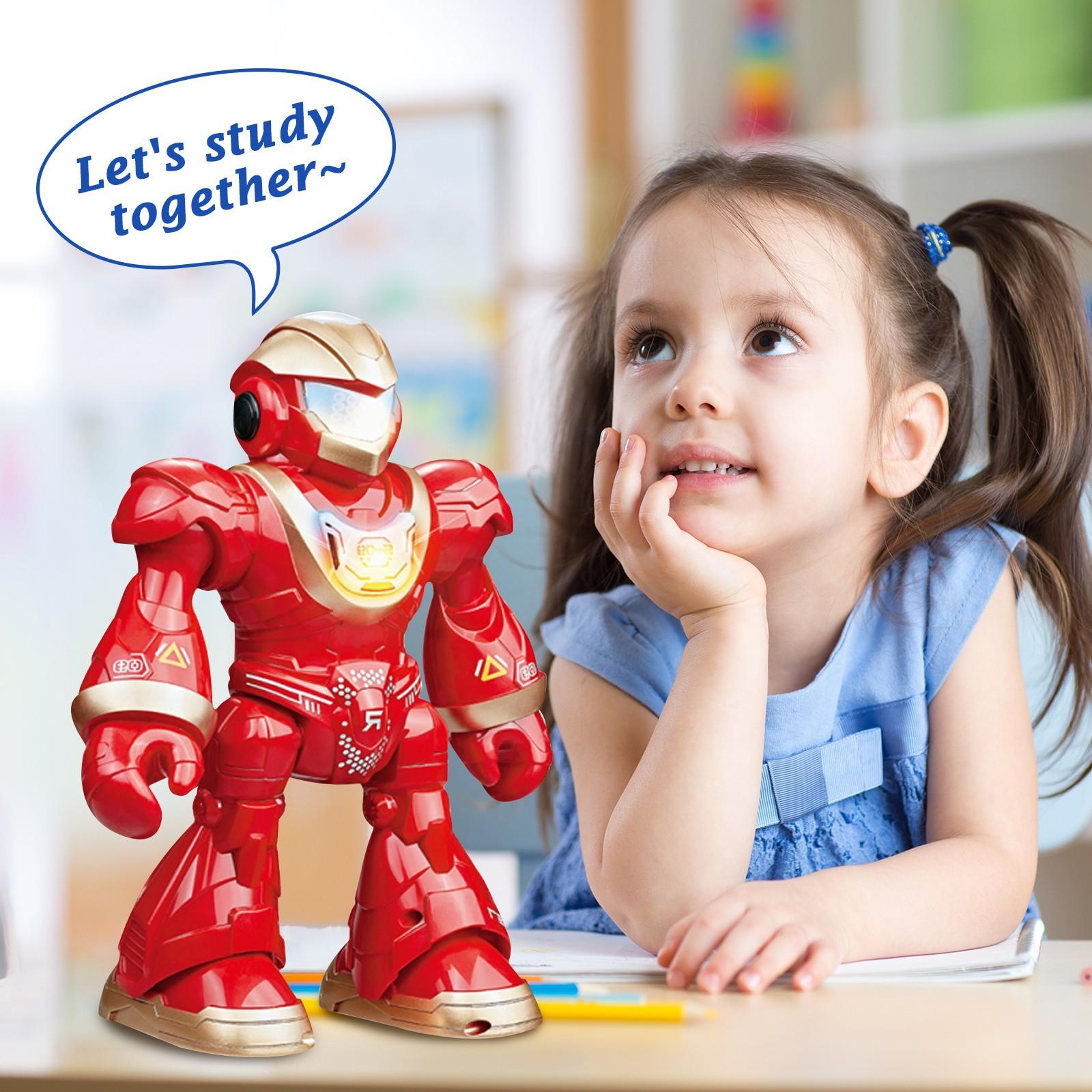 

Робот с дистанционным управлением для детей, интеллектуальный программируемый робот с игрушками на инфракрасном контроллере, танцующий, поющий, ходящий по Луне и со светодиодными глазами One Size красный