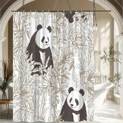 1pc Panda Theme Shower Curtain with Vivid Animal and Plant Design, Bathroom Decor, Polyester Fabric, Includes 12 Hooks,