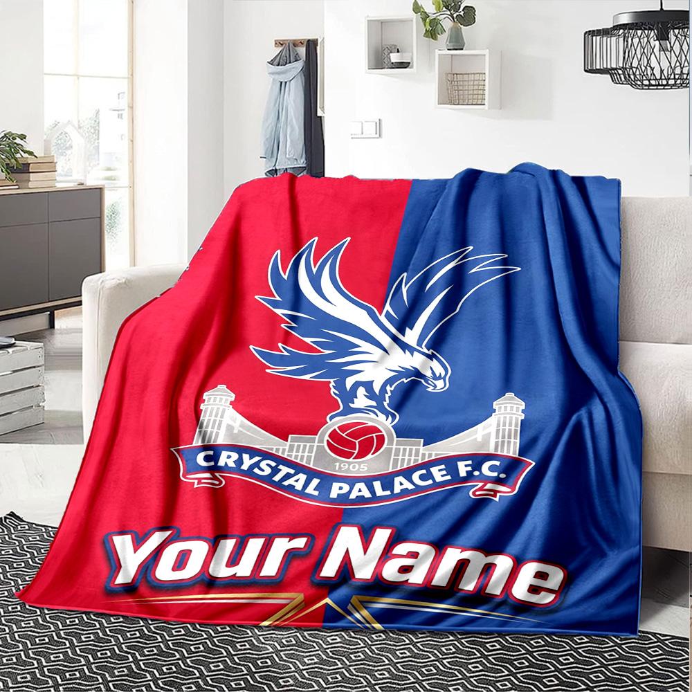 1pc Crystal Palace F.C Blanket with Custom Name, Gift, for Men and Women, Soft Blanket, Good for Sofa Bed Couch Travel, Lightweight Flannel Blanket