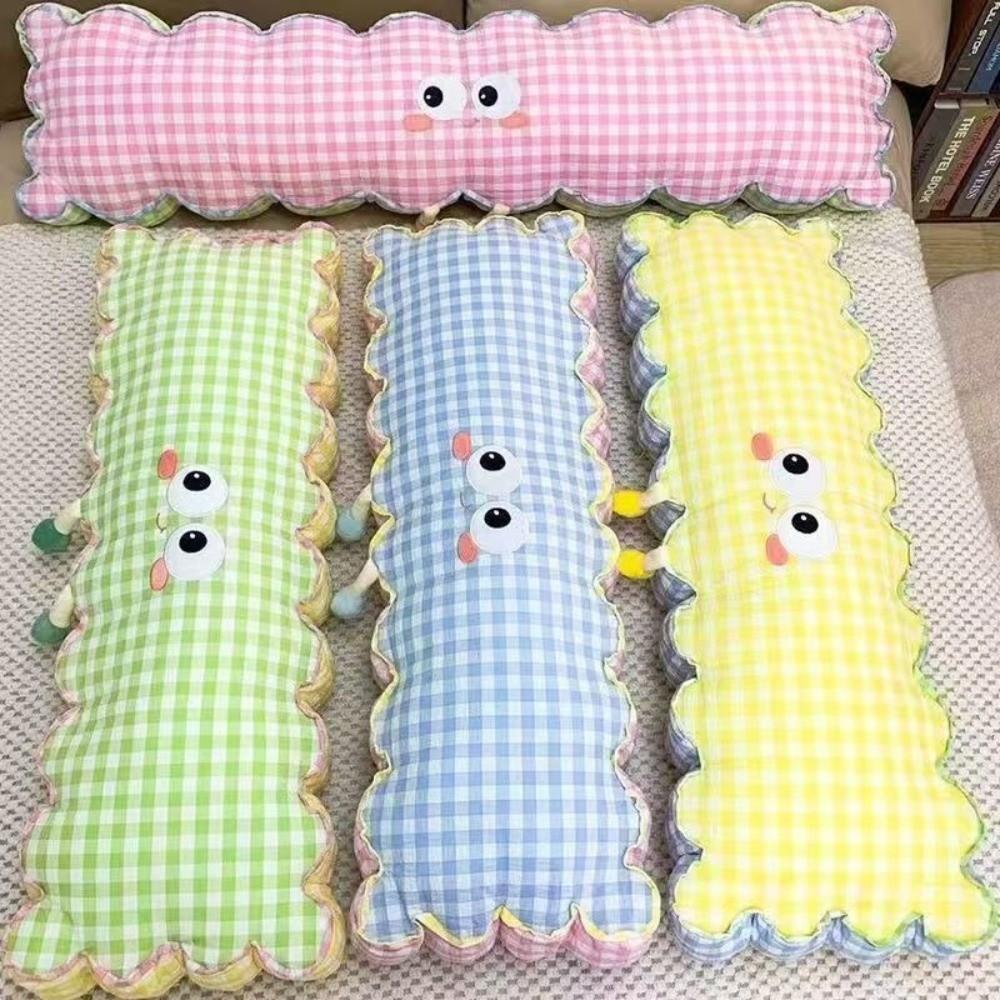 Plaid Pattern Leg Clamp Pillow Cartoon Print Side Sleeping Pillow Soft Long Body Pillow  Bedroom