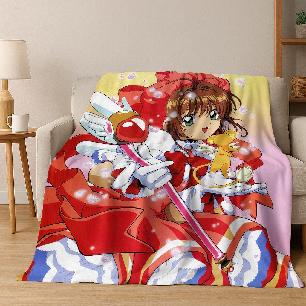 Cute Cartoon Card Captor Sakura Magic Girl Anime Art Flannel Blanket,Cozy Soft Throw Blanket for Home Bedroom Bed Sofa Cover Kid