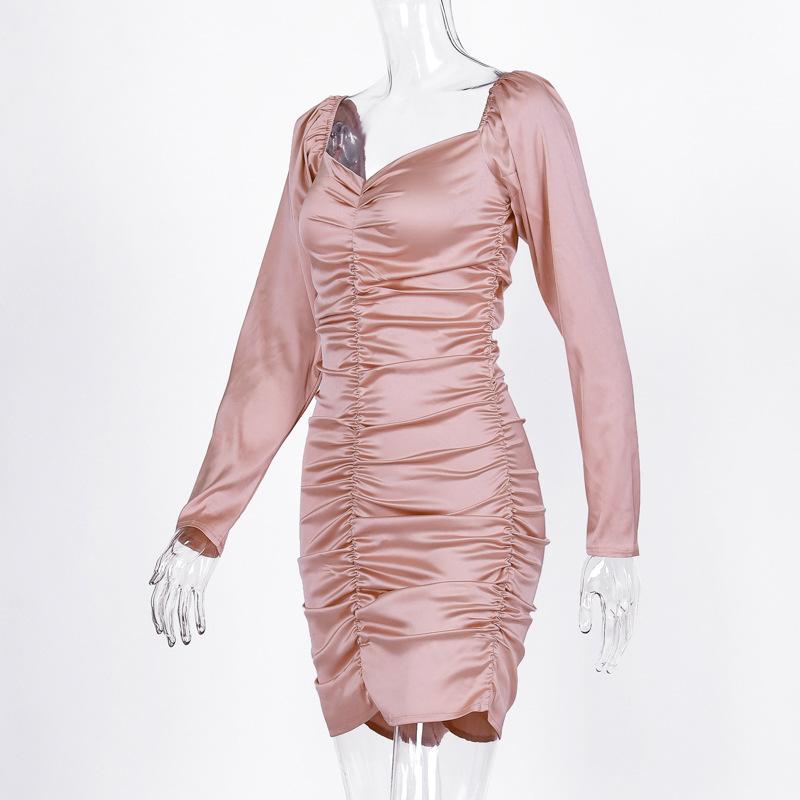 Summer Sexy Off Shoulder Long Sleeve Dress For Women Folds Patchwork Slim Mini Pullover Dresses Lady Deep V Neck Backless Elegant Evening Dress Female