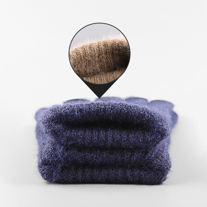 Men's Warm Gloves Winter Touch Screen Knitted Gloves with Leather Label Windproof Motorcycle MTB Bike Cycling Glove Mitten