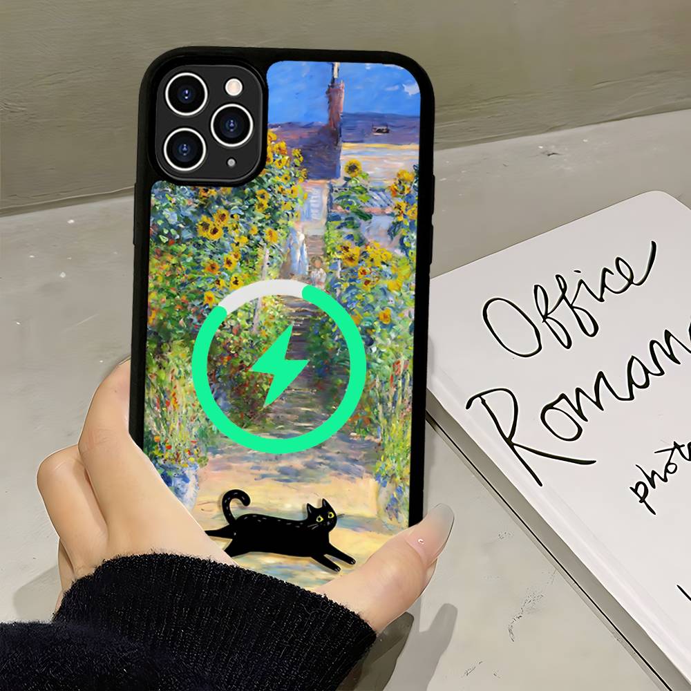 Lustige Katzen Van Gogh Magnetische Kabellose Handyhülle Für IPhone 17 16 15 14 13 12 11 Pro Max Plus Mag Handyhülle