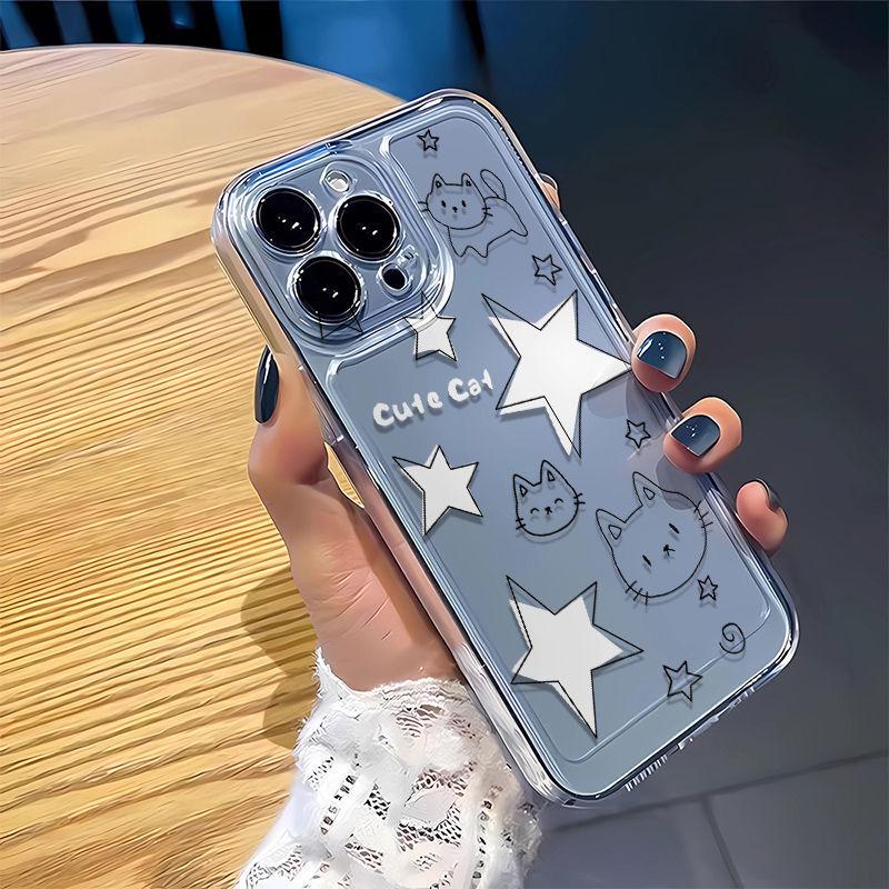 Etui kreskówkowe Line Little Star Cat na iPhone 13/14/15/16/XS/ProMax - Uroczy przezroczysty design