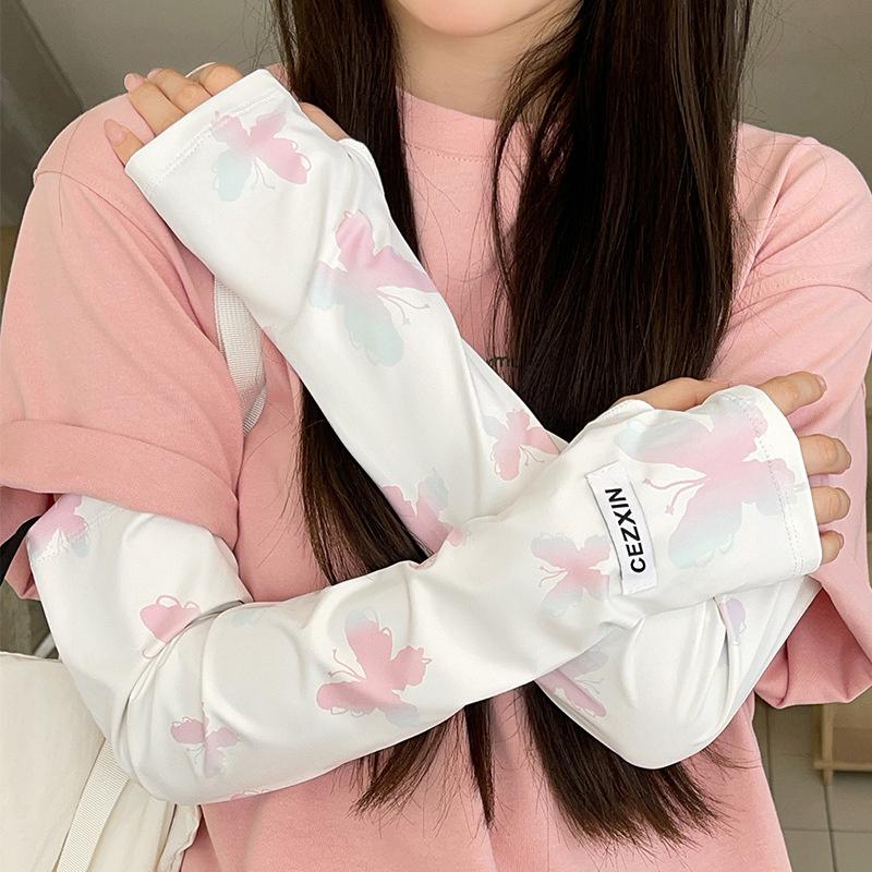 

1 пара метеликів з принтом льоду шовку прохолодний муфт сонця захист нарукавники для дівчаток жінок відкритий Велоспорт водіння анти-УФ рукави