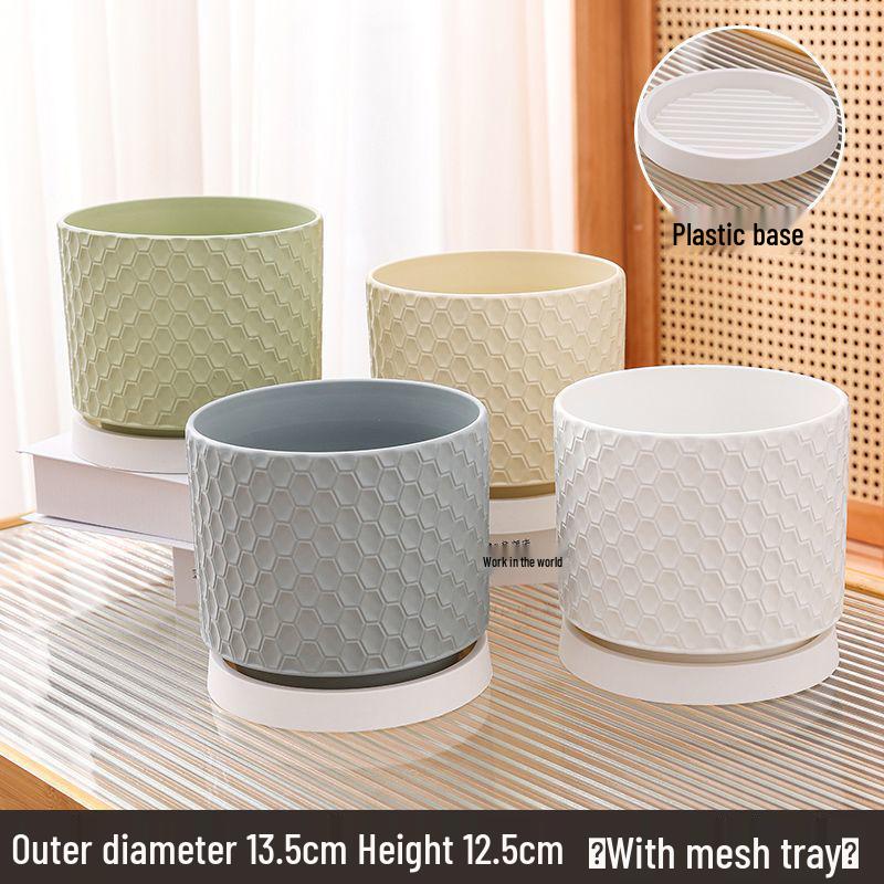 Elegant Large Ceramic Flower Pot with Saucer for Home - Light Luxury Style Ideal for Orchids, Succulents, and Green Plants