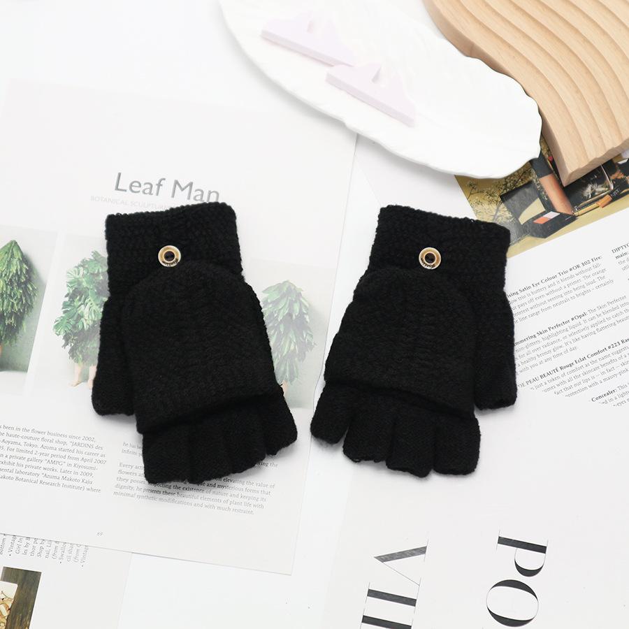 Zimní bezprsté rukavice s odklápěcím vrškem v korejském stylu - Unisex, kreslený design, kompatibilní s dotykovou obrazovkou, ideální pro psaní a ťukání