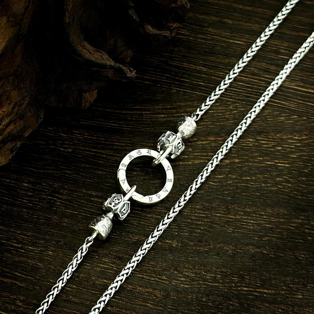 Collana con Mantra in Argento Sterling S925: Design Etnico Retrò, Catena Chopin Versatile