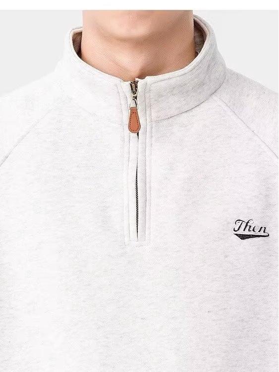 2025 Autumn/Winter Men's Half-Zip Solid Color Hoodie - Loose, Comfortable, Trendy Casual Top
