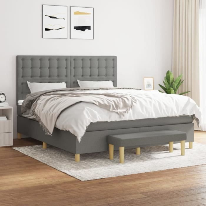VidaXL Divan Bed with Mattress Dark Grey 180x200cm Fabric - Model 3137494