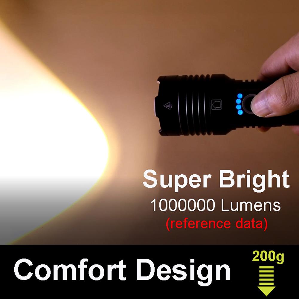 Ultra Bright 100000 Lumens LED Flashlight Rechargeable Handheld Torch High Power LED Flash Light Zoom Portable Lantern 26650