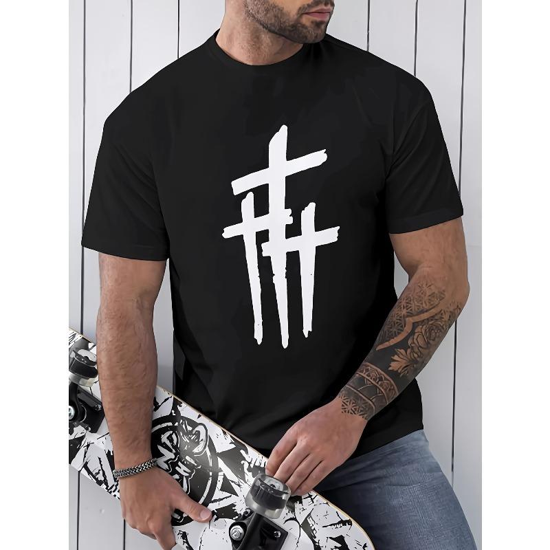 

European Size Men S Summer Print Short-Sleeve T-Shirt 4XL чорний
