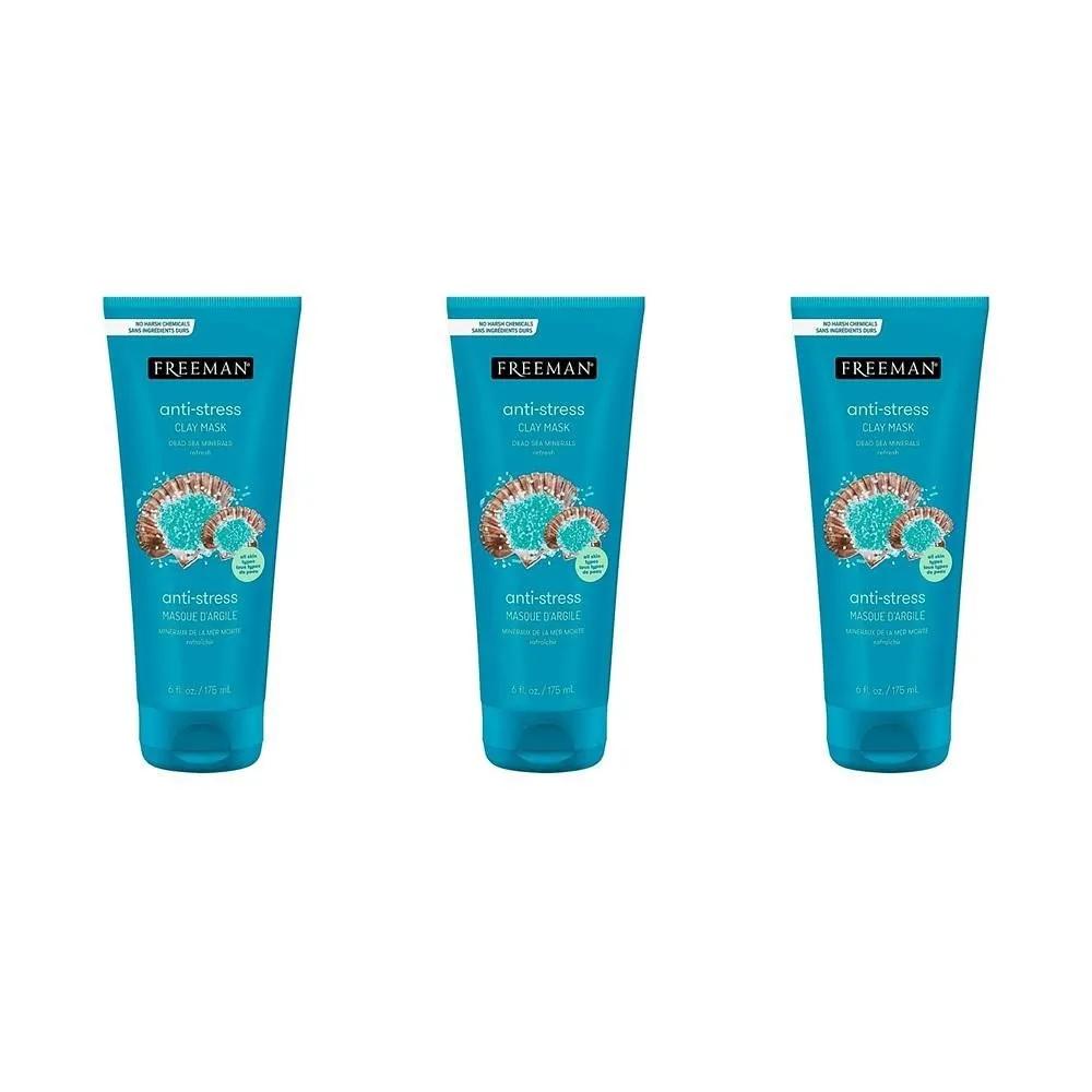 Freeman Clay Facial Mask 175ml 3-Pack Dead Sea Minerals Anti-Stress Clay Facial