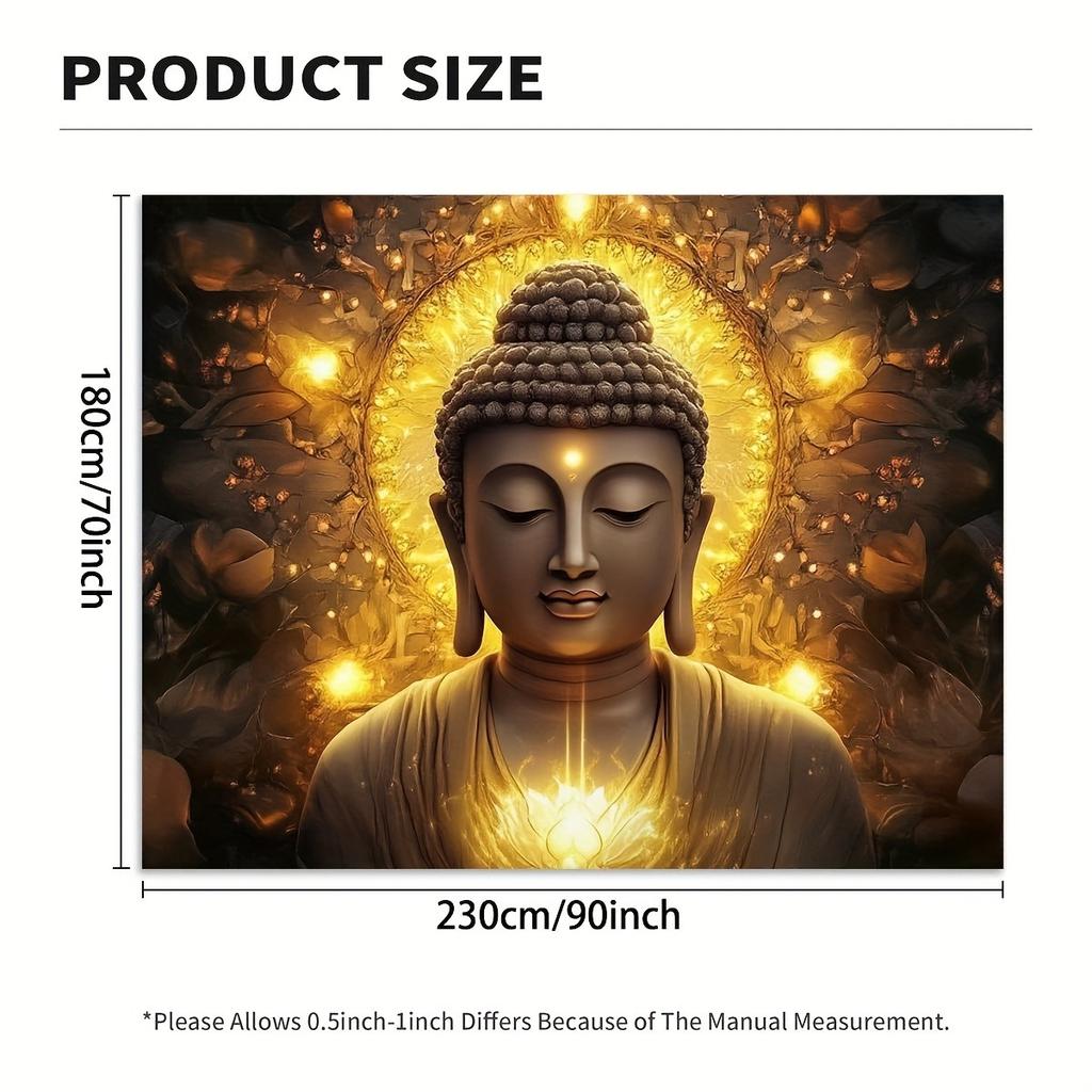 Arazzo Buddha Dorato da Appendere alla Parete, Decorazione Artistica Zen per Meditazione, Sfondo con Alone Spirituale per Soggiorno Camera da Letto