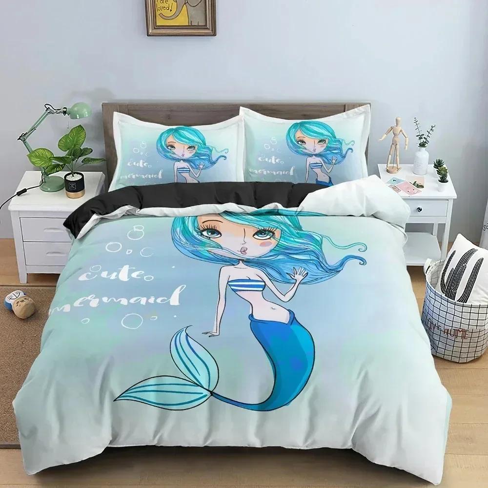 Mermaid Duvet Cover Cartoon Pattern Quilt Covers For Girls Bedroom Single Twin Queen King Size Bedding Set Home Textile